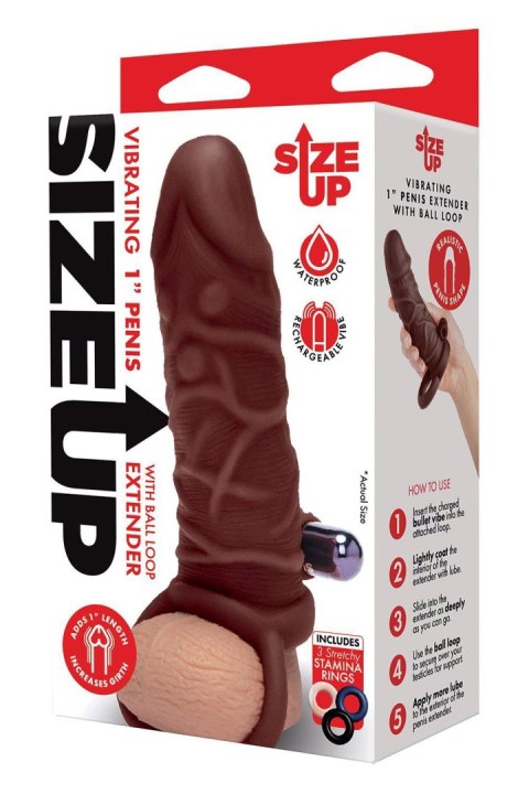 SIZE UP SILICONE VIBRATING REALISTIC PENIS EXTENDER WITH BALL LOOP DARK TAN SIZE UP SILICONE VIBRATING REALISTIC PENIS EXTENDER WITH BALL LOOP DARK TAN