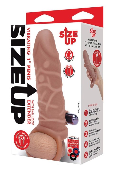 SIZE UP SILICONE VIBRATING REALISTIC PENIS EXTENDER WITH BALL LOOP TAN SIZE UP SILICONE VIBRATING REALISTIC PENIS EXTENDER WITH BALL LOOP TAN