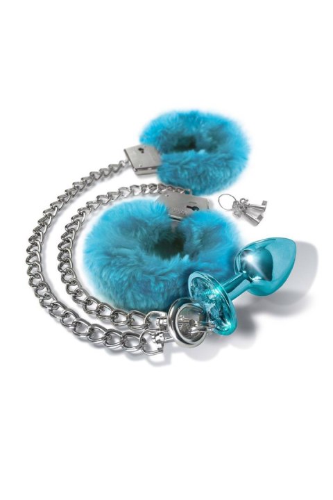NIXIE METAL BUTT PLUG & FURRY HANDCUFF SET, MEDIUM, BLUE METALLIC NIXIE METAL BUTT PLUG & FURRY HANDCUFF SET, MEDIUM, BLUE METALLIC