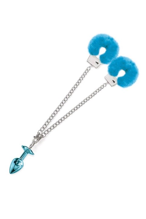 NIXIE METAL BUTT PLUG & FURRY HANDCUFF SET, MEDIUM, BLUE METALLIC NIXIE METAL BUTT PLUG & FURRY HANDCUFF SET, MEDIUM, BLUE METALLIC