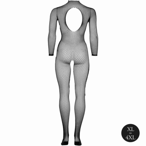 Bodystocking with fishnet structure, open crotch and turtle neck.