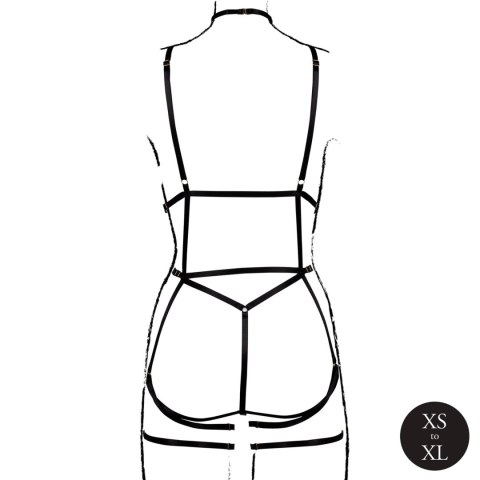 Strappy Open Cup Body Harness with Garters - One Size - Black Strappy Open Cup Body Harness with Garters - One Size - Black