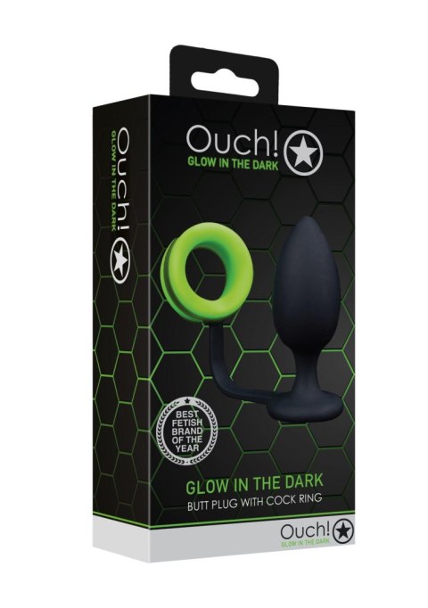 Butt Plug with Cock Ring - GitD - Neon Green/Black Butt Plug with Cock Ring - GitD - Neon Green/Black