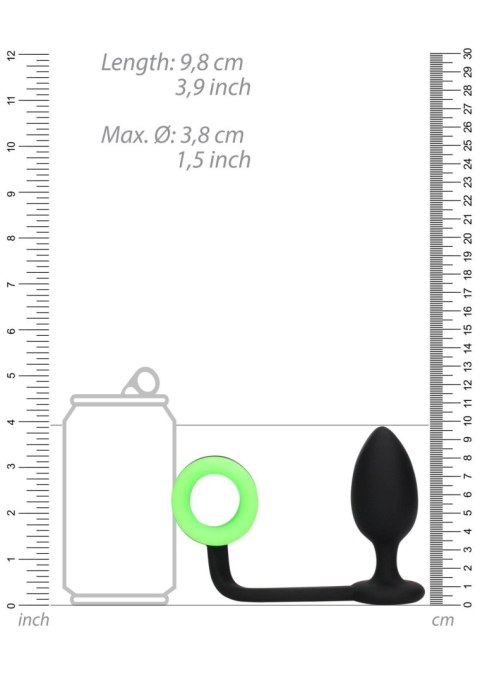 Butt Plug with Cock Ring - GitD - Neon Green/Black Butt Plug with Cock Ring - GitD - Neon Green/Black