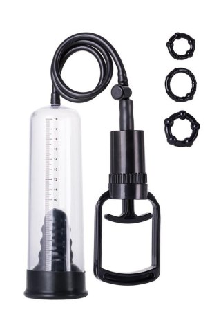 A-TOYS, Penis Pump, PVC, Black, 23.5 cm 3 cock rings included