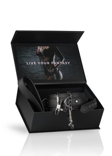 Wiązania-Leather Collar With Nipple Chains