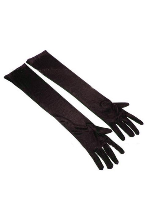 LONG BLACK SATIN GLOVES TU (Size: TU) LONG BLACK SATIN GLOVES TU (Size: TU)