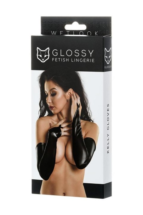 Glossy Wetlook gloves - black M Glossy Wetlook gloves - black M