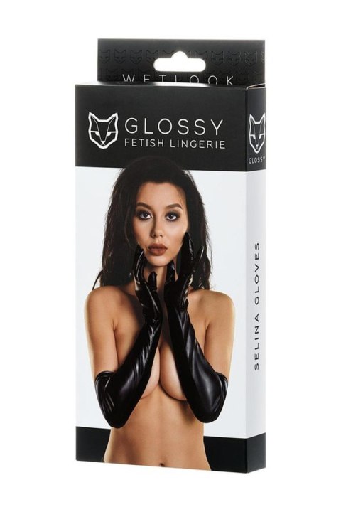 Glossy gloves SELINA - black M Glossy gloves SELINA - black M
