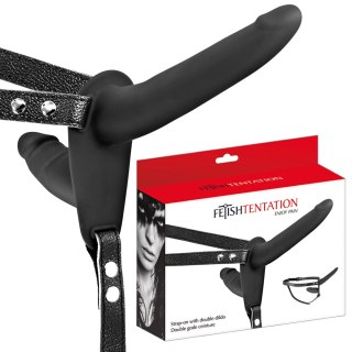 Strap-on z dwoma penisami różnej wielkości na uprzęży. With Double Dildo Black